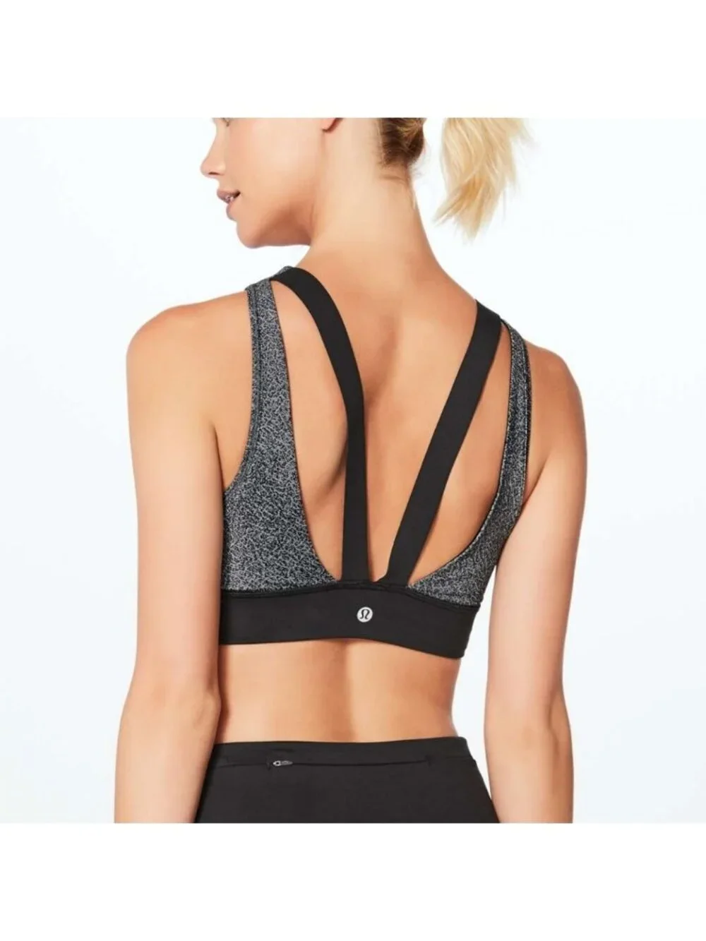 Lululemon Run The Day Bra Fractal Dark Starlight Black / Black
